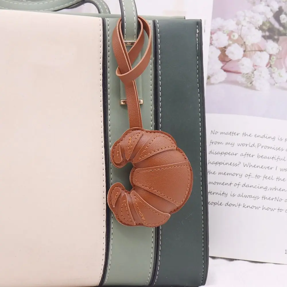 Multi-color PU Leather Croissant Keychain Cartoon Car Keyring PU Leather Hanger Fashion Bag Pendant Women