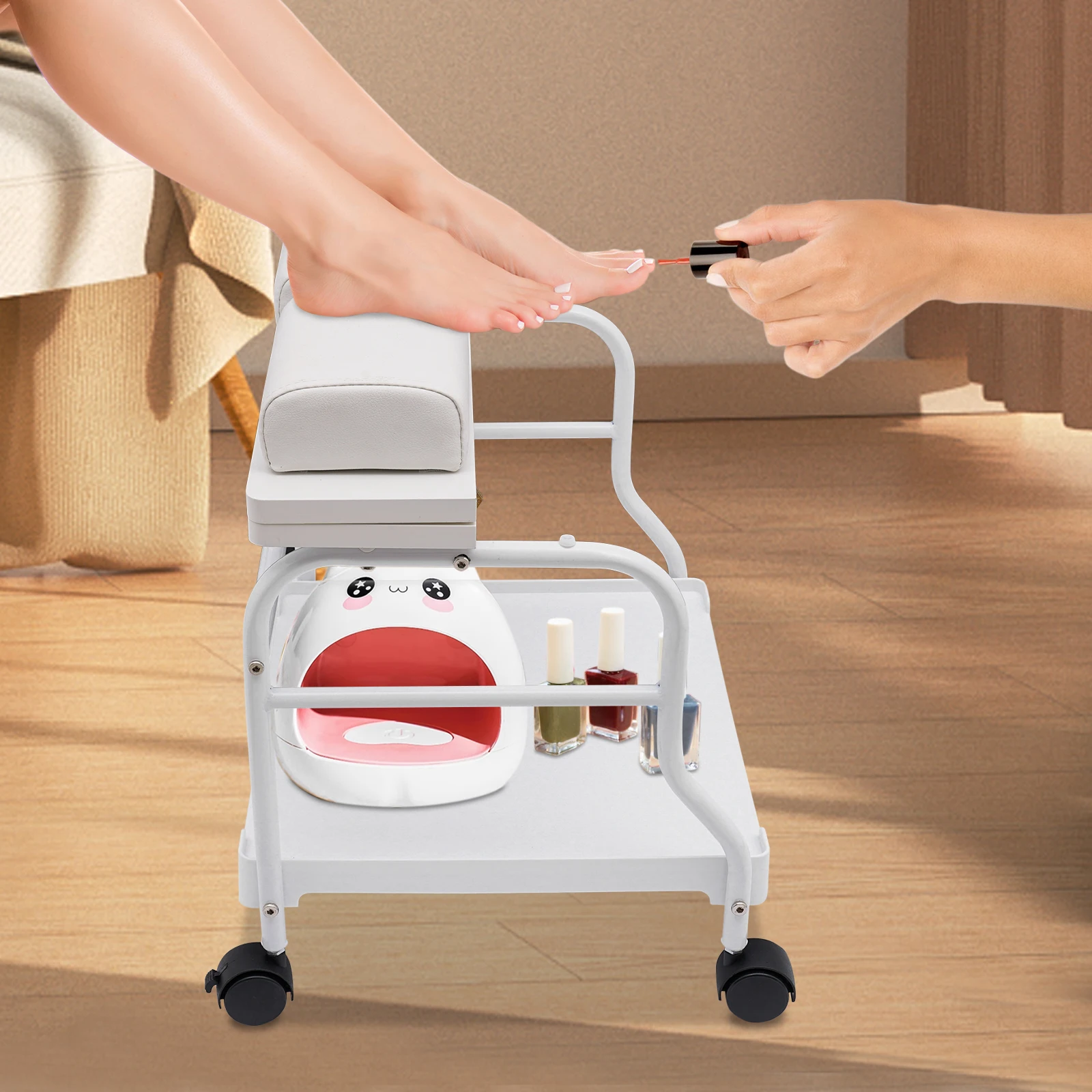 Salon Trolley Cart Portable for Pedicure Manicure Beauty Nail Foot Bath Spa, White Footrest Stand with Wheels Cart for Foot Rest