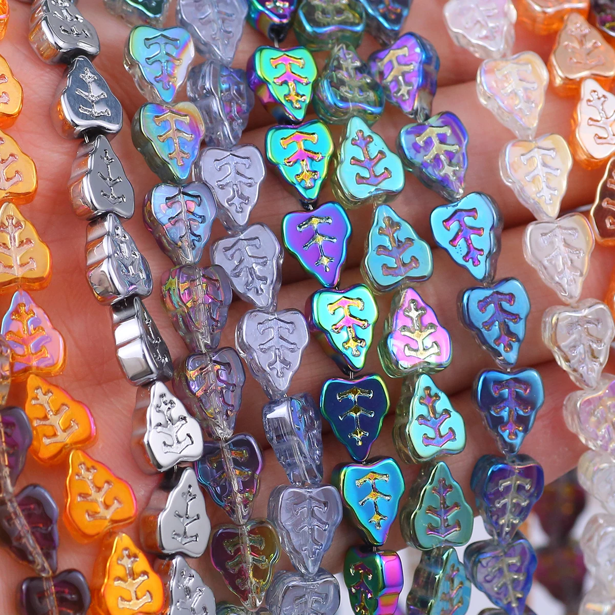 8*10mm 32pcs Glass Half Strand  Maple Leaf Color Mix Beads For Jewelry Making DIY Bracelets Necklace Accessorie