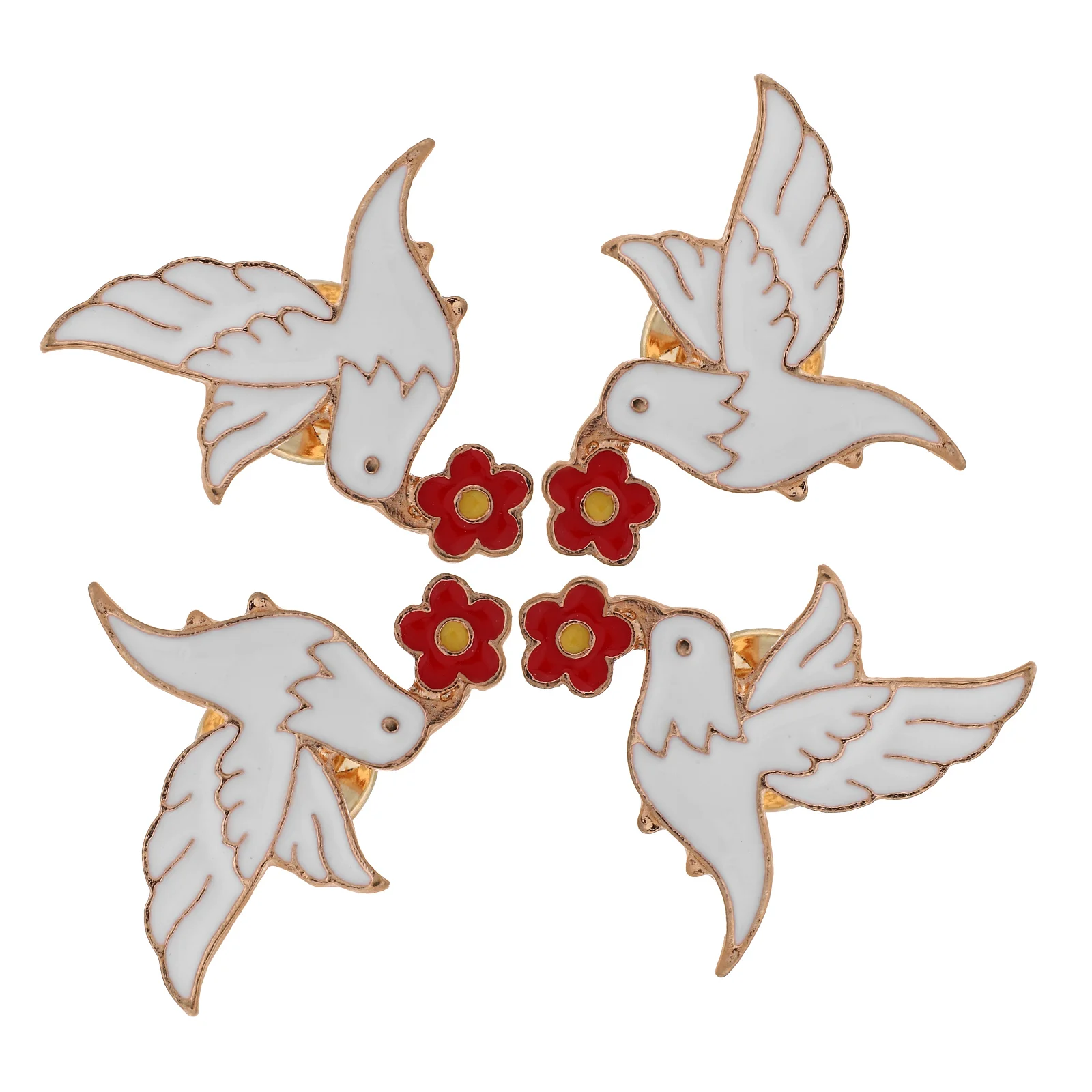 

4 Pcs Peace Brooch Cartoon Bird Lapel Pin Red Flower Lightweight Badge Craftsmanship Accessories Women Jewelry