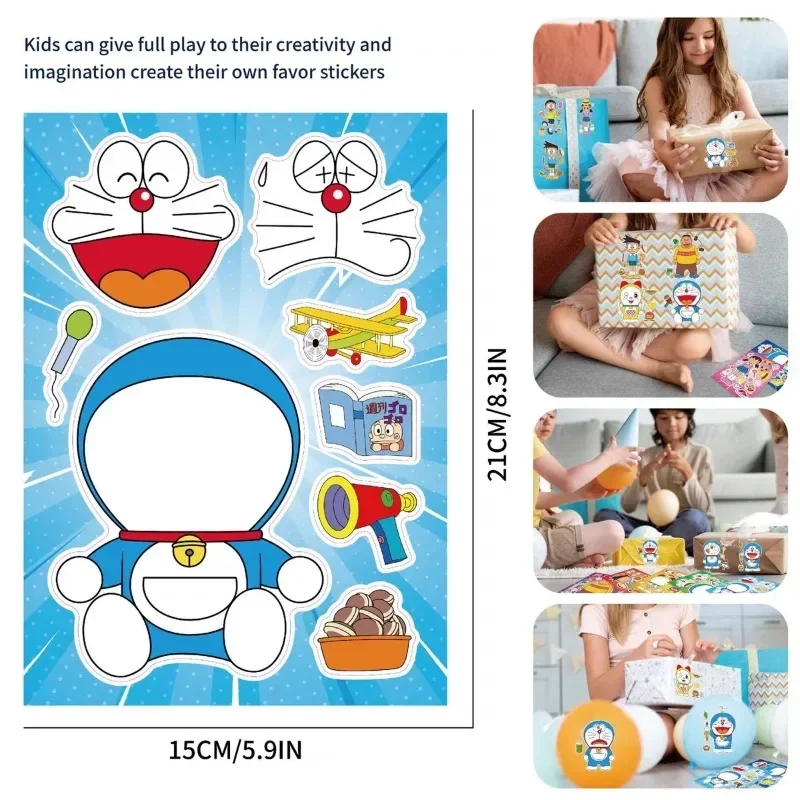 8pcs Doraemon Creative Stickers DIY Puzzle Face Changing Stickers Cartoon Anime Characters Children Puzzle Sticker Birthday Gift