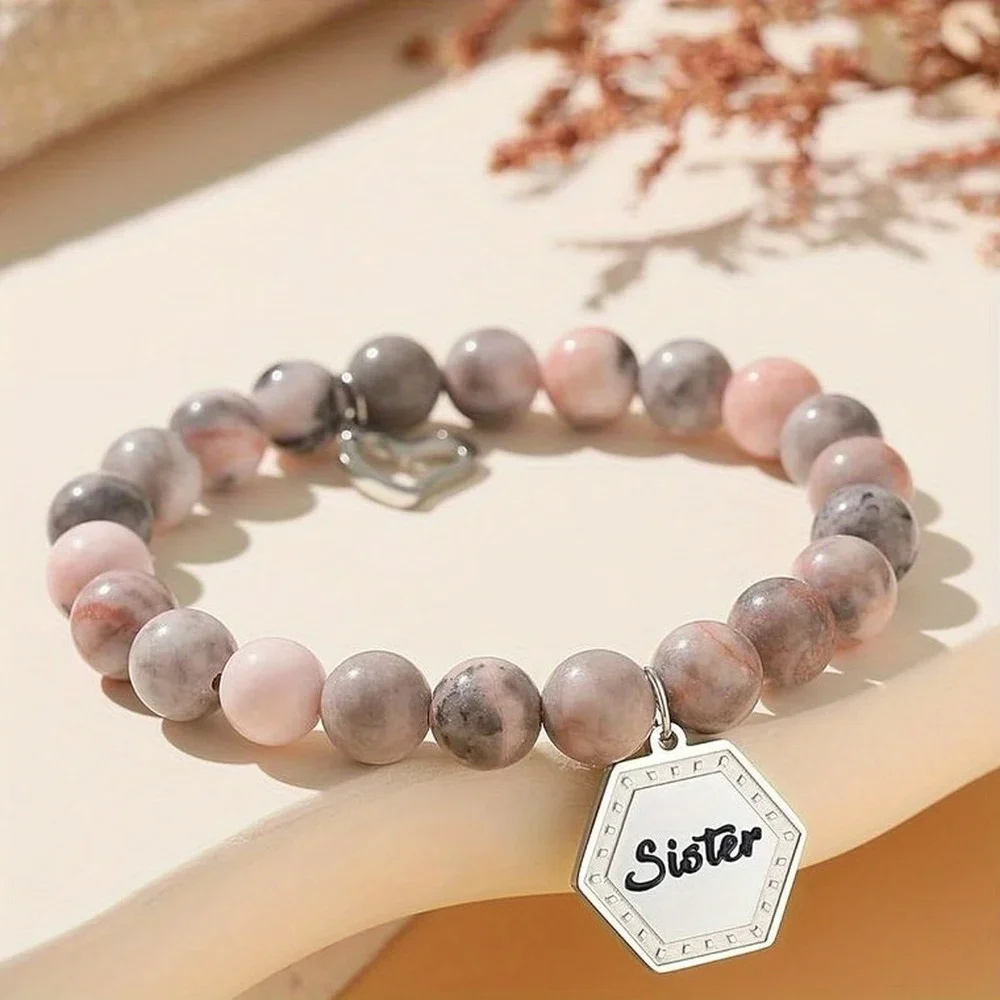 1pc Fashion and Delicate Faux Stone Beads Bracelet with Card Versatile and Easy-to-wear, Combine Well with Any Outfit