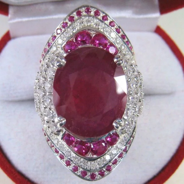 Hot Sale 925 Sterling Silver Exaggerated Full Diamond Engagement Ring With Sparkling Ruby Inlay Elegant Wedding Jewelry For Her