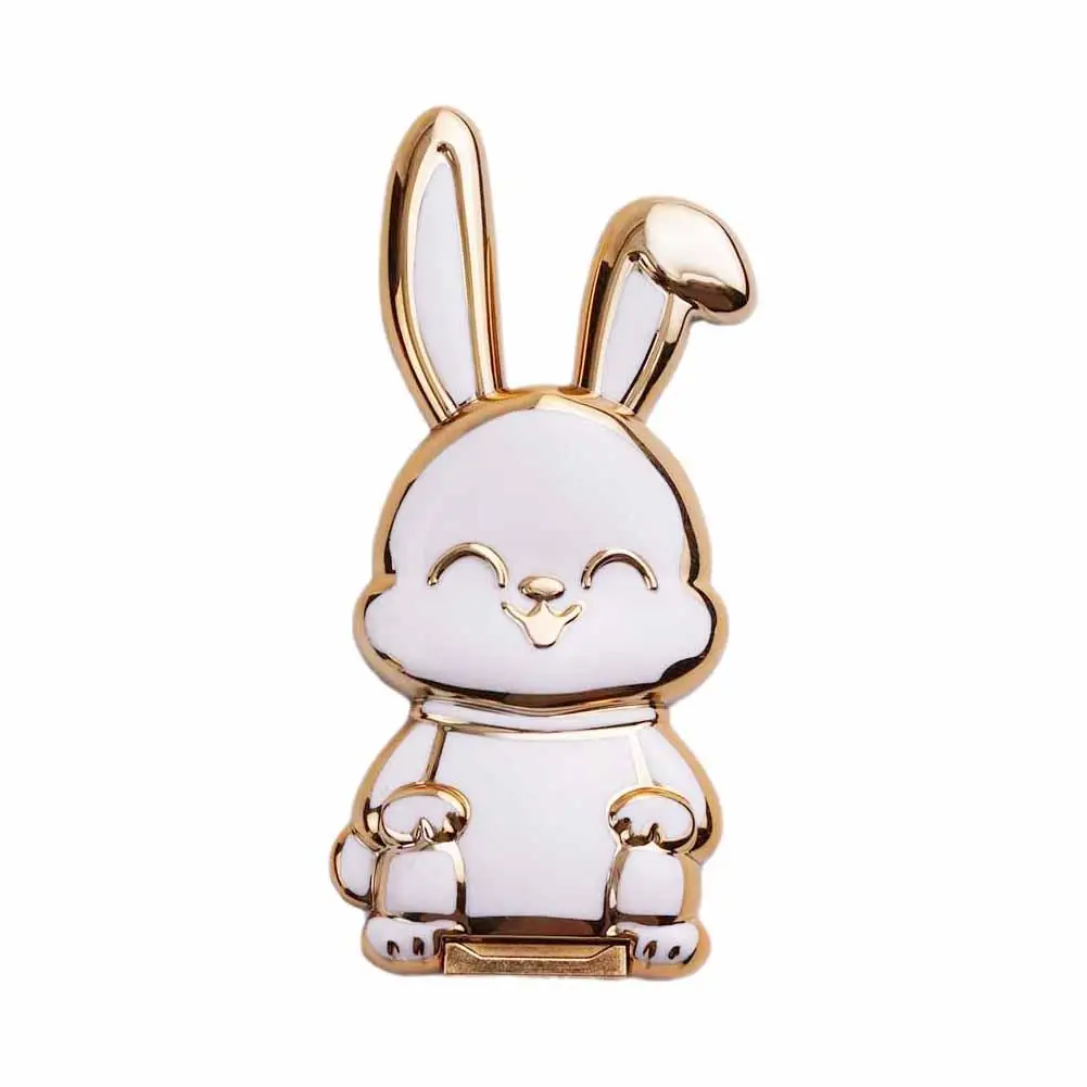 Universal Mobile Phone Holder Cute Rabbit Design Metal Stand Makeup Mirror Finger Phone With Cell Holder 2-in-1 E1l0