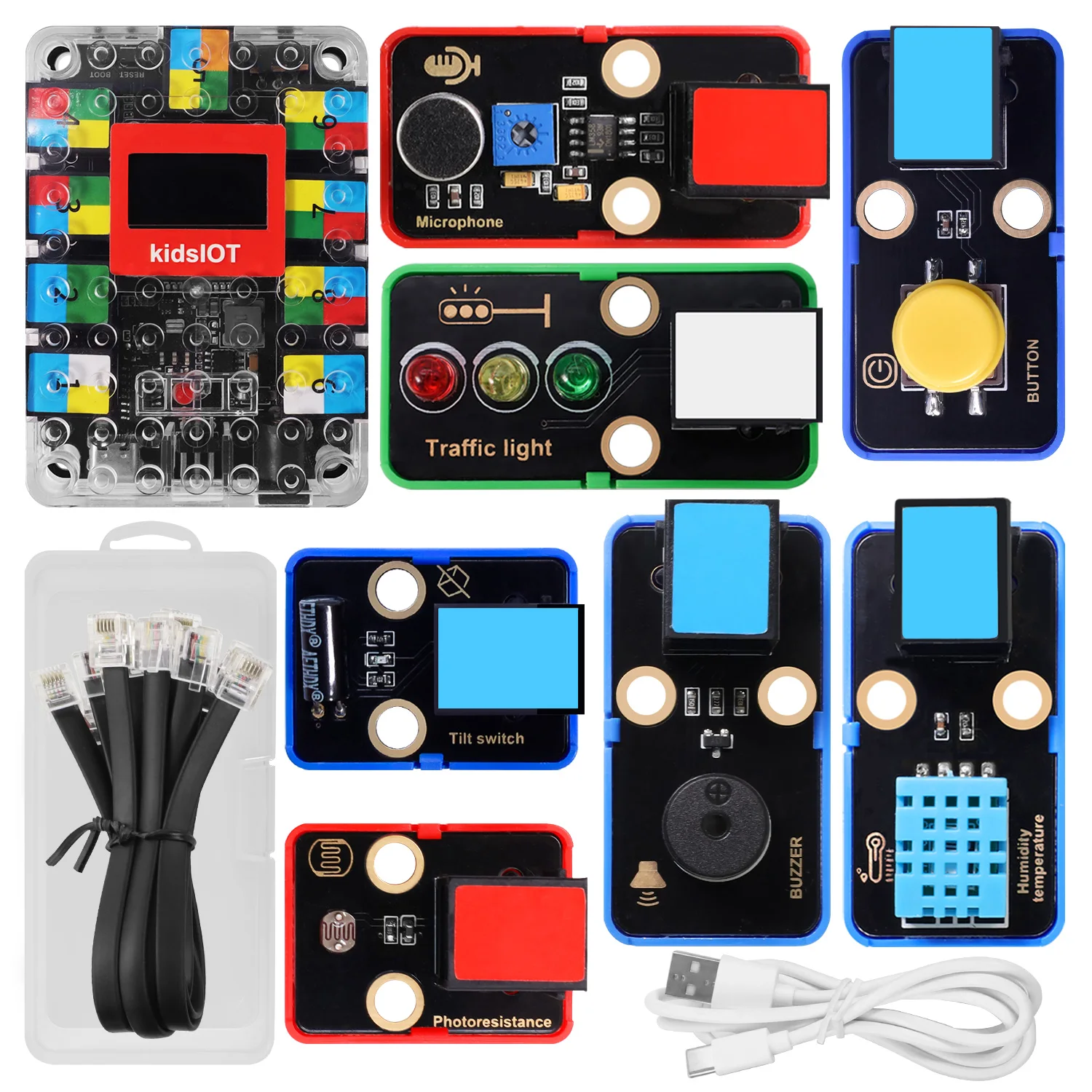Kidsbits ESP32 IOT Basic Starter Kit For Arduino ESP32 Compatible with Lego Graphical programming DIY Electronic Kit+Tutorial