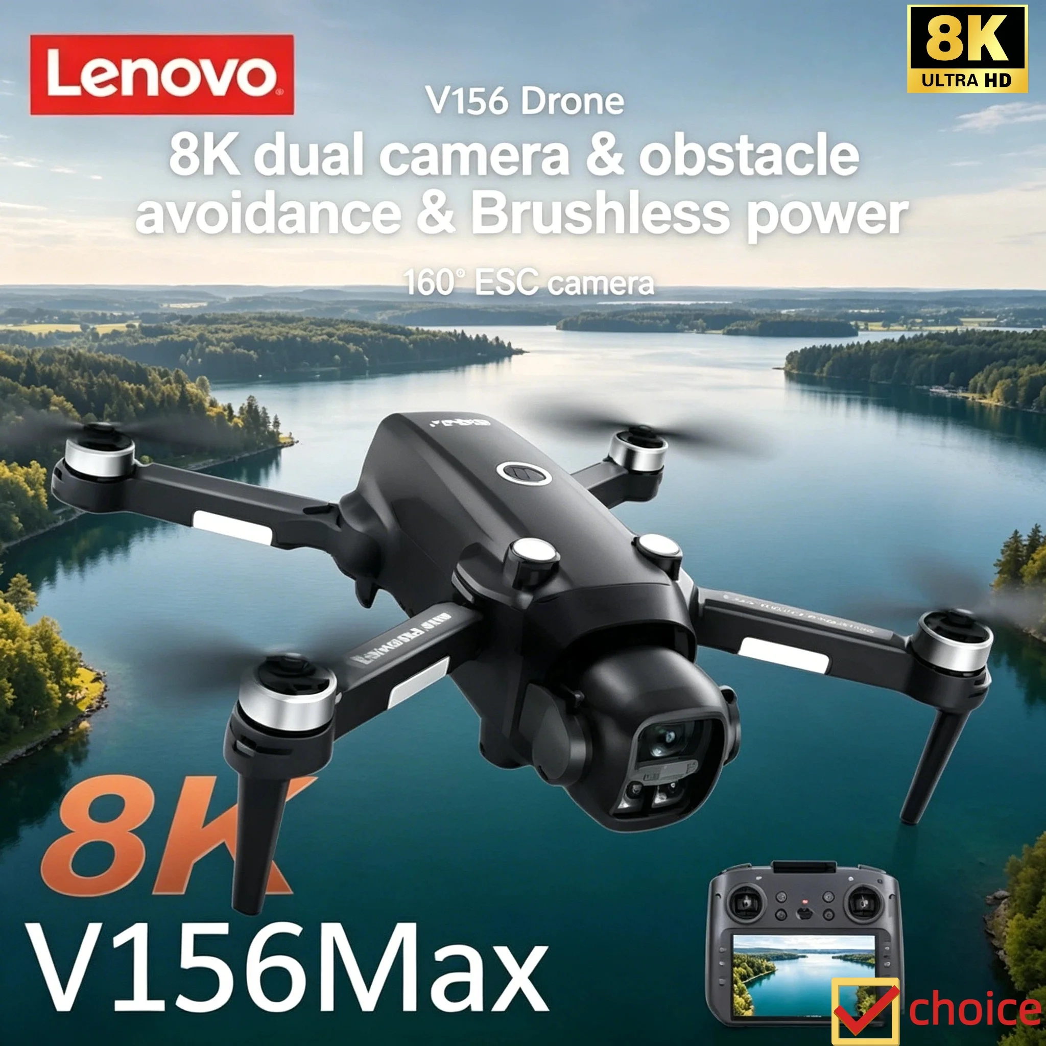 

Lenovo V156MAX 8K GPS Drone Camera Folding With Screen Remote Control Aerial FPV Brushless Obstacle Avoidance Quadcopter Toy