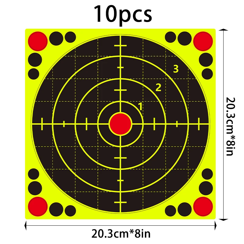 10Pcs 8-Inch Circular Number Rings with Adhesive for Shooting Practice Splash Target Stickers, Shooting Target Training Supplies Stickers, Fluorescent Color Labels (Can Be Used for Real Gun Practice and Airgun Practice)