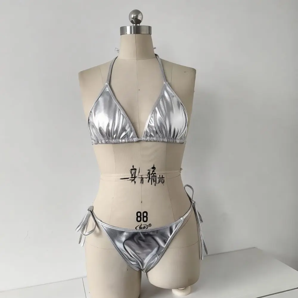 Fashion Patent Leather Bikini Set Women Sexy Hollow Out Split Swimsuit Summer Holiday Beachwear Pool Party Bathing Suit