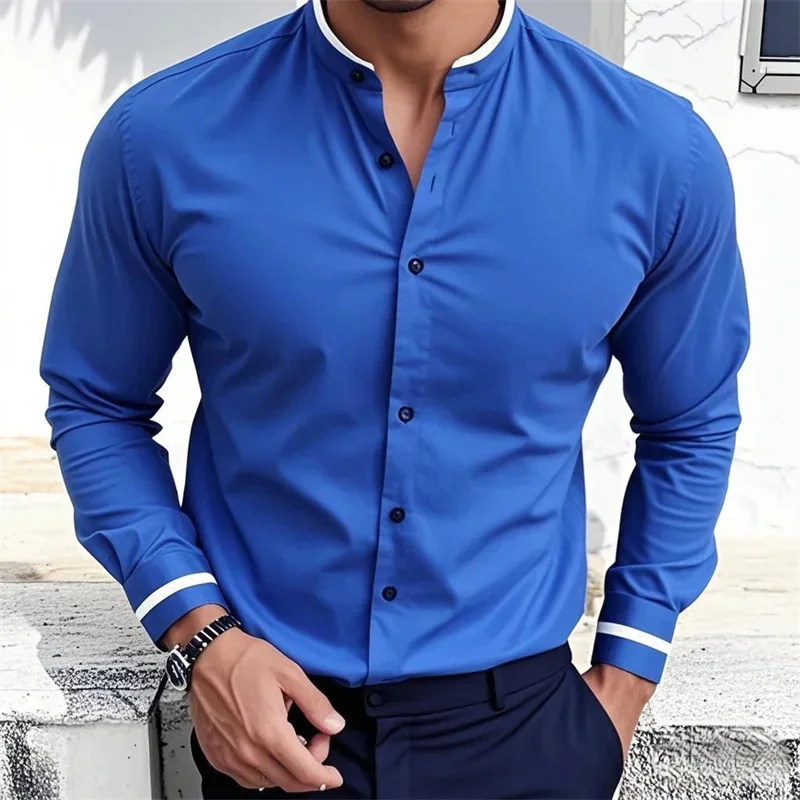 

15 colors men's long-sleeved shirt 3D printing four-sided stretch stand collar shirt Hawaiian casual shirt large size S-6XL tops