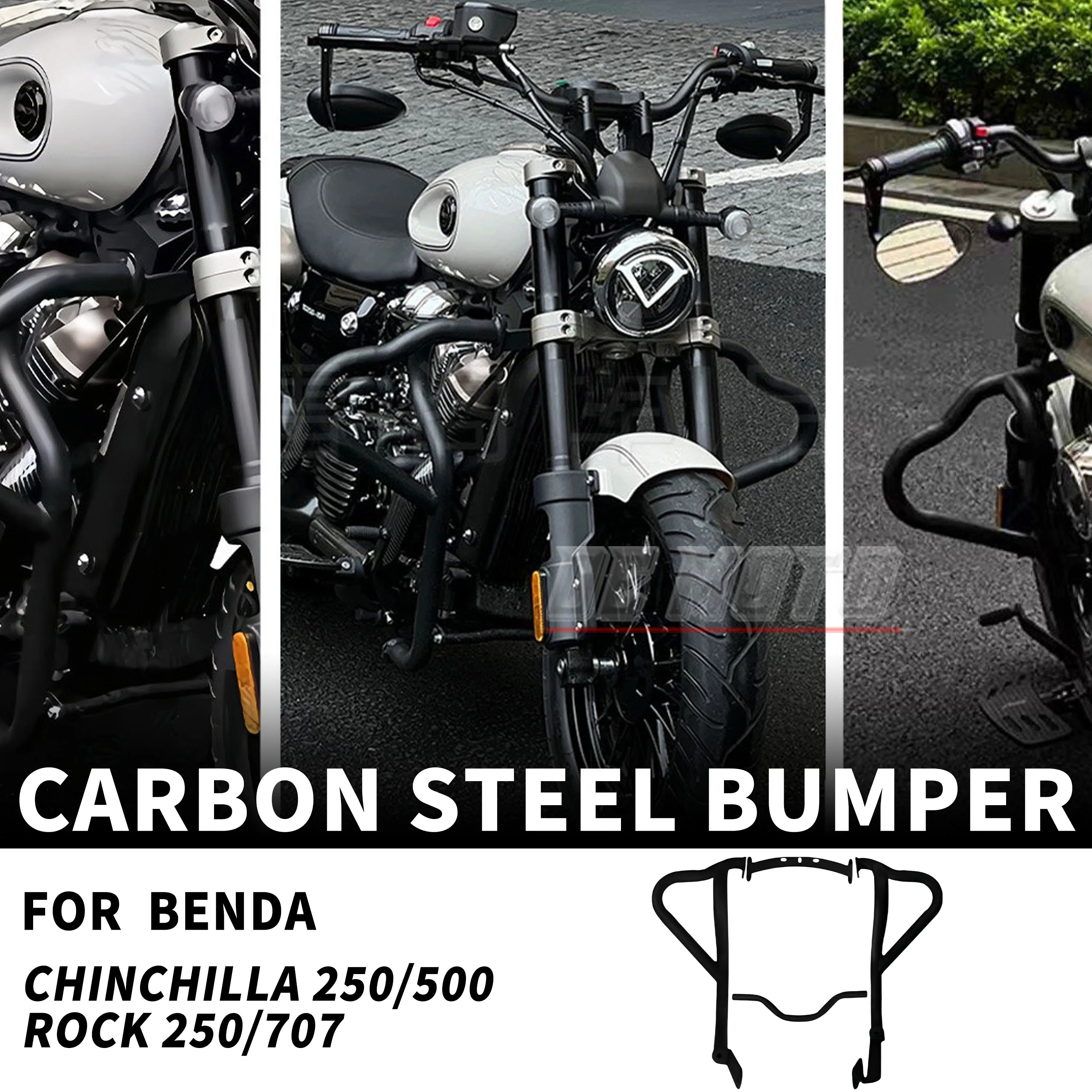 FOR Benda Chinchilla 250/350/450/500 Rock 250/707 Motorcycle Modification Carbon steel bumper Bold and thickened Accessories