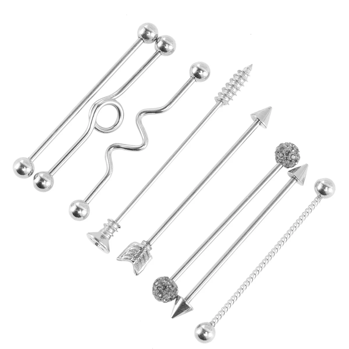 

8Pcs Ear Studs Stainless Steel Arrow Screw Industrial Piercing Jewelry For Woman Man Daily Wear Barbell Earring