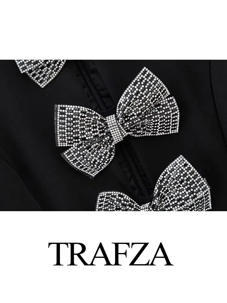 TRAFZA 2024 Summer New Women\'s Slim Party Dress Chic Bow Hollow Zipper Decoration Elegant Women\'s Short Mini Skirt Streetwear