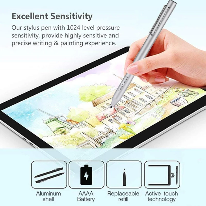 Active Stylus Pen for Surface Pro 3 4 5 Laptop Tablet with 2048 Pressure Sensitivity Low Energy Consumption Safety