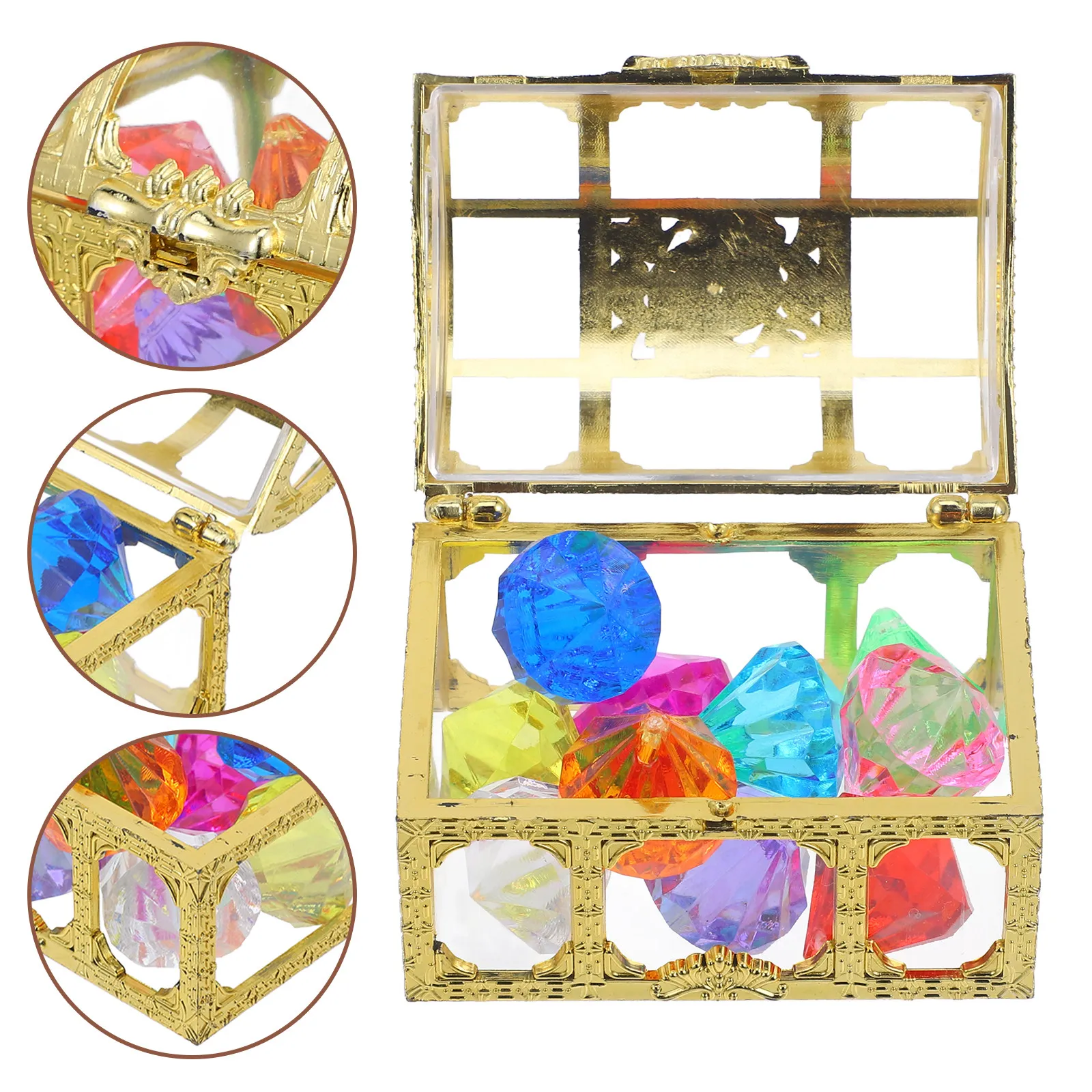 

1Set Colorful Acrylic Gemstones Treasure Box Set for Kids Birthday Party Halloween Game Props Decorative Fake Gems Children Play