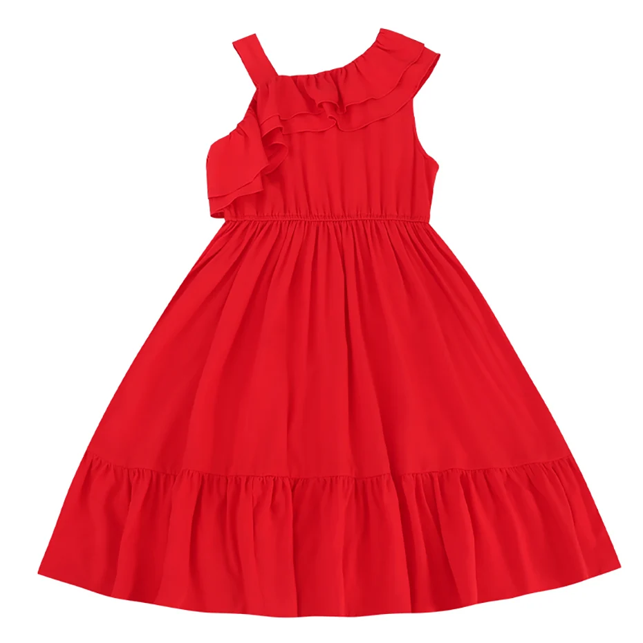 Kids Dresses For Girls Solid Color Girl Summer Dress Casual Style Dress For Children Big Childrens Clothing 6 8 10 12 14