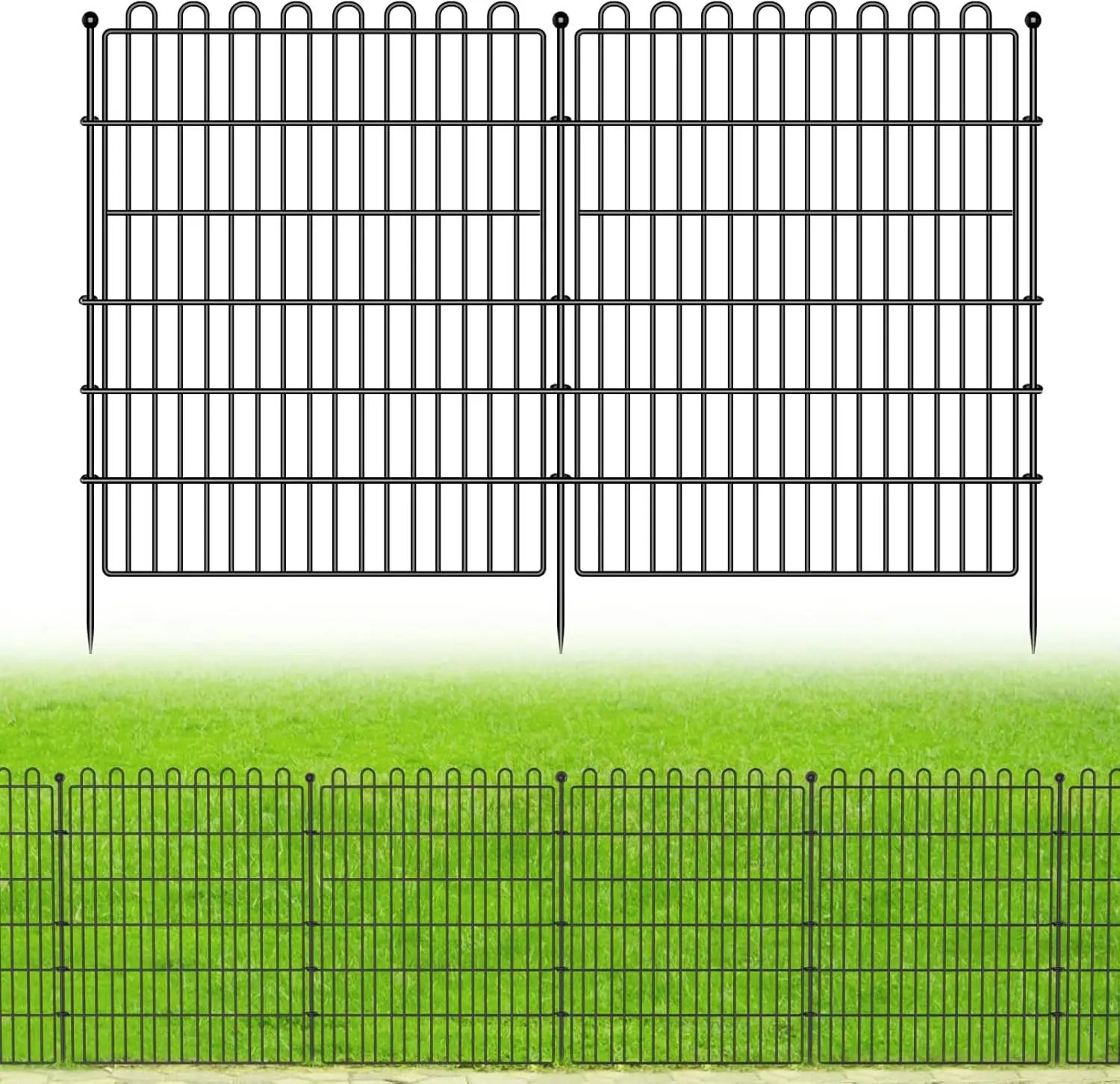 

10-Panel Metal Garden Fence, 32in H x 23.6ft L, Portable Barrier for Pets and Borders