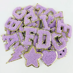 Purple Letters Sticker Patch Alphabet Towel Embroidered Chenille Patches for Clothing Bags Jacket Stick on Accessories Applique