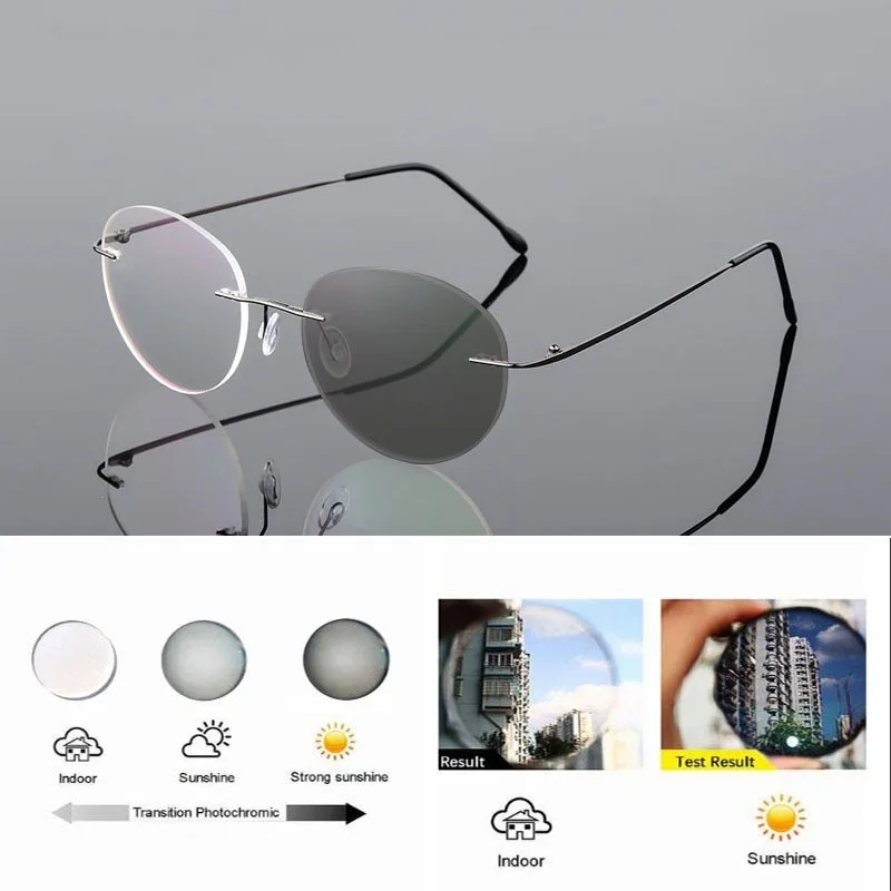 Speicher Titan Legierung Randlose Photochrome Lesebrille Männer Frauen Klar Presbyopie Brillen Outdoor Farbwechsel Gläser – Detail 6
