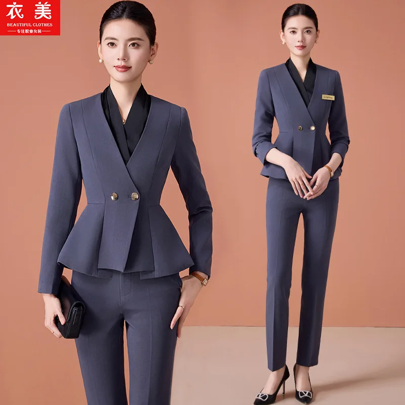 

Осенне-зимние серые деловые костюмы для женщин 2025 года, элегантная офисная одежда премиум-класса