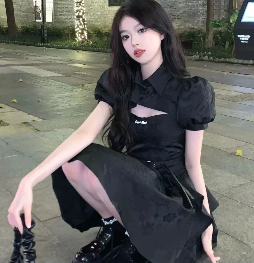 Summer Lolita Rock Style Cute Girl Ballet Suspender Dress Sweet Cool High Waist A-line Age Reduction Fashion Dresses Shirt Sets
