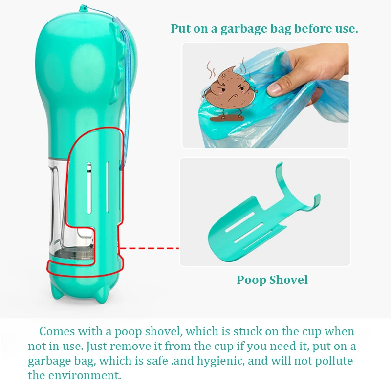 Dropshipping Portable Dog Water Bottle Food Feeder Drinker Poop Dispenser 3 In 1 Multifunctional Dog Waterer Bottle VIP Link