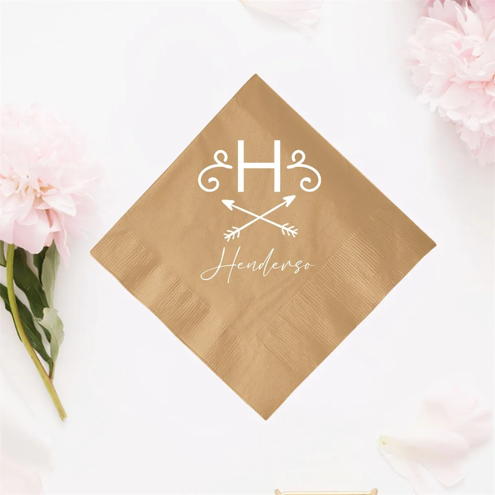 

50PCS Custom Napkins with Arrow for Wedding, Bridal Shower Napkins, Personalized Beverage Wedding Napkin as Favors, Custom Weddi