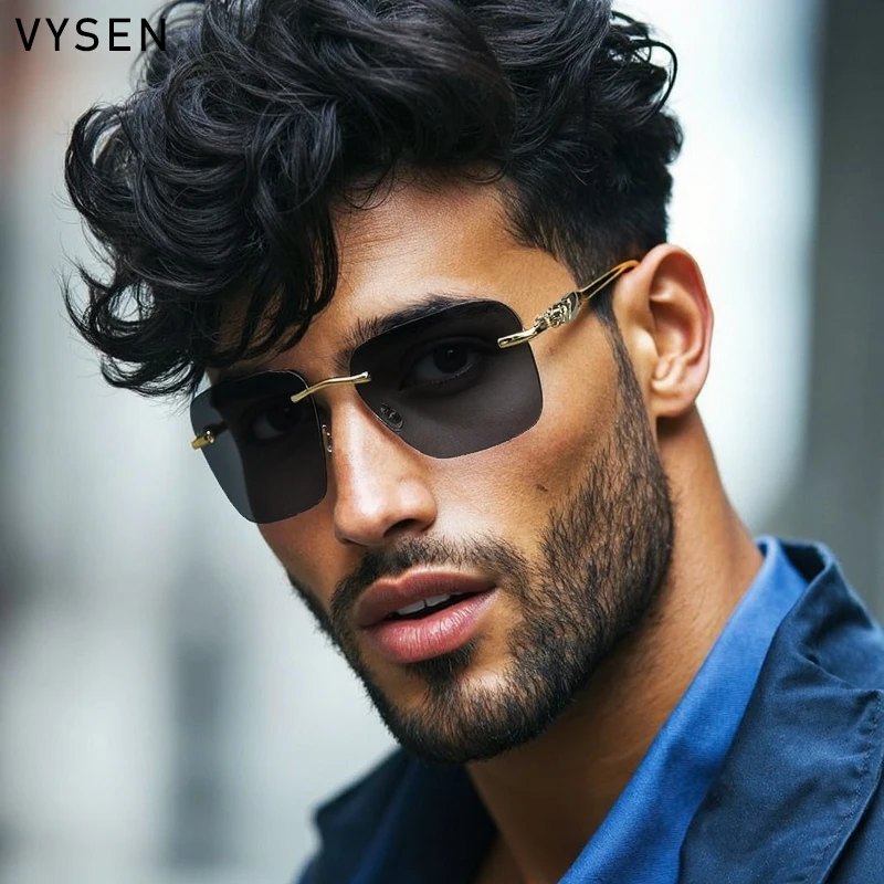 

Punk Rimless Square Sunglasses Men 2025 Luxury Brand Metal Frame Change Color Sun Glasses Steampunk Driving Shades Outdoor UV400