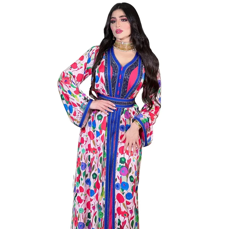 Zigui Rhinestone Birthday Dress 2 Pieces Outfits Long Sleeve Blue Hot Pink Flower Evening Muslim Floor Lenth Beading Dress