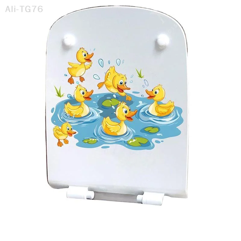 [P] Cute Cartoon Blue Dolphin Toilet Lid Sticker Waterproof Self Adhesive For Bathroom Home Decoration Easy Apply Remove