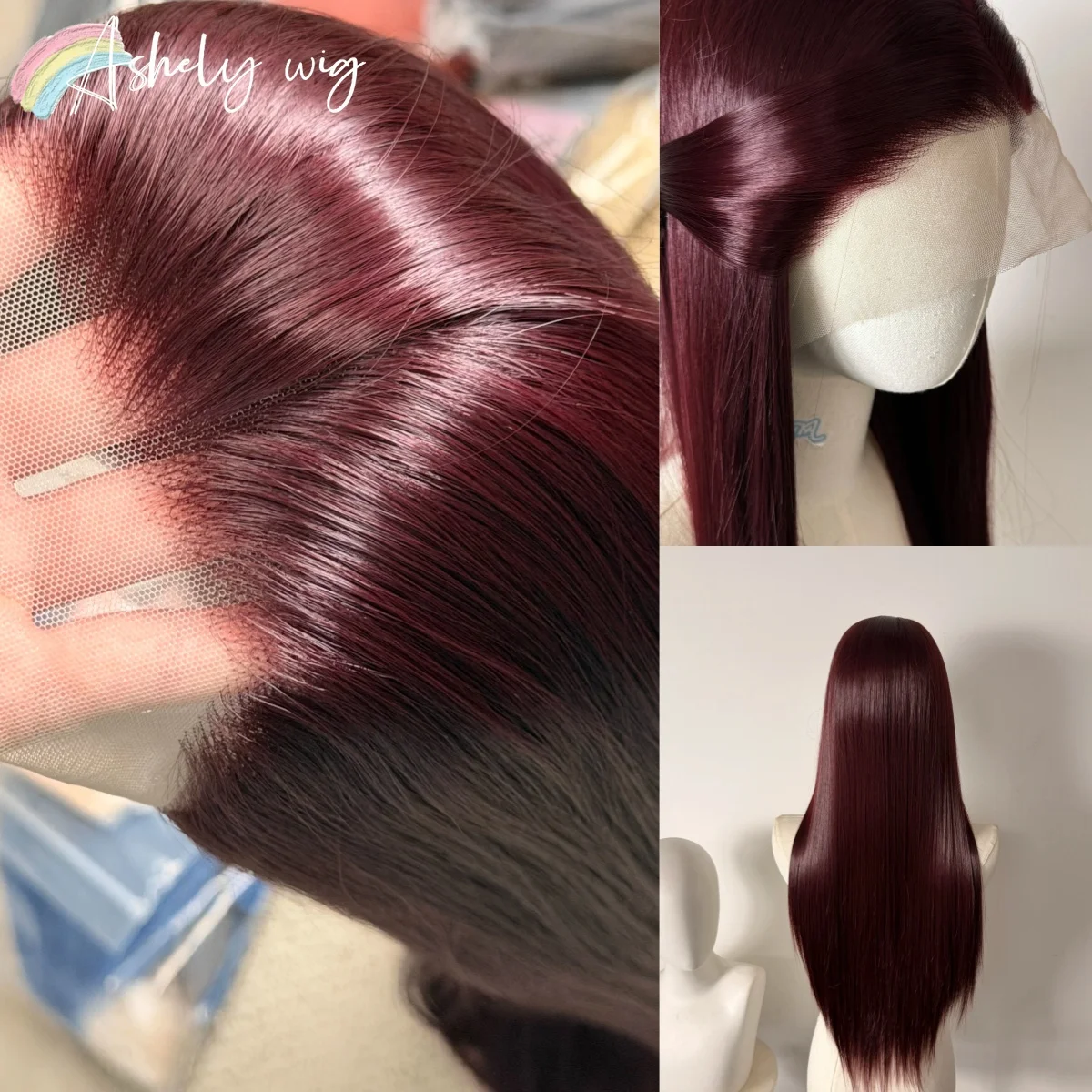 

Синтетический парик с кружевной передней частью 13*4, 26 дюймов, длинный прямой, без клея, бордовый, черно-красный, для женщин, для косплея