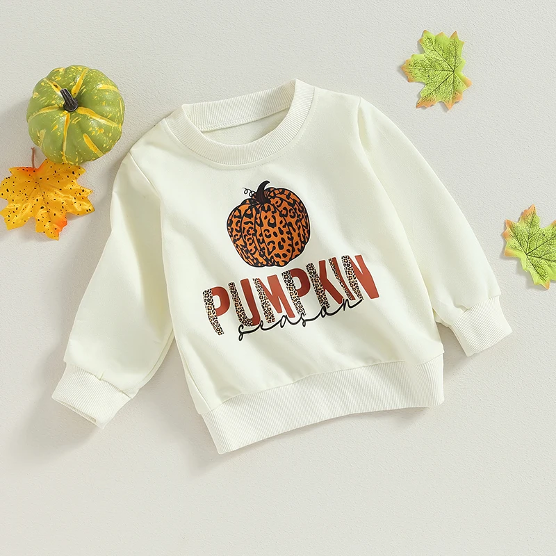 2023-07-14 Lioraitiin 0-4Years Baby Boy Girl Autumn Sweatshirts Halloween Long Sleeve Letter Leopard Pumpkin Print Loose Fit Top