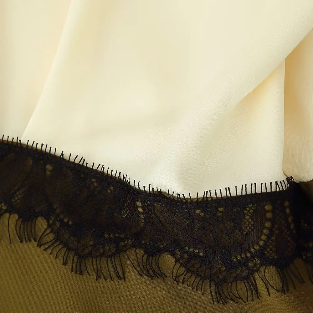 Printemps nouveau Sle femmes Faion contraste couleur dentelle soie Satin sensation Dr décontracté H Version Polyester fibre t-shirt quart Sve