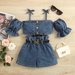 Girls Denim Clothing Sets Summer 1 2 3 4 5 6 Years Old Children Fashion Vest Shorts 2pcs Beach Suit For Baby Tracksuits Kids Set