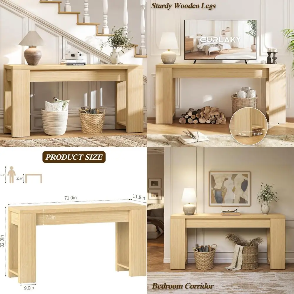 

Farmhouse Style Extra Long Wood Console Table for Entryway, Living Room, and Entrance Areas