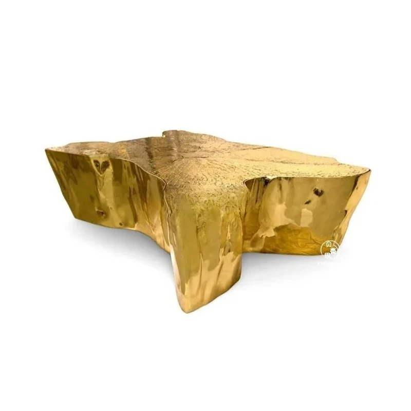 

Журнальный столик из нержавеющей стали с корнем золотого дерева, креативный художественный чайный столик для гостиной, высококачественный журнальный столик специальной формы