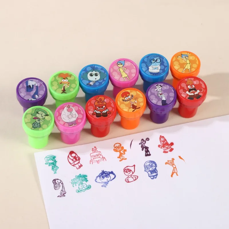 

12Pcs Inside Out 2 Seal Riley Joy Sadness Cartoon Figure Stamp Painting Tool Birthday Party DIY Supplies Student Kids Toy Gifts