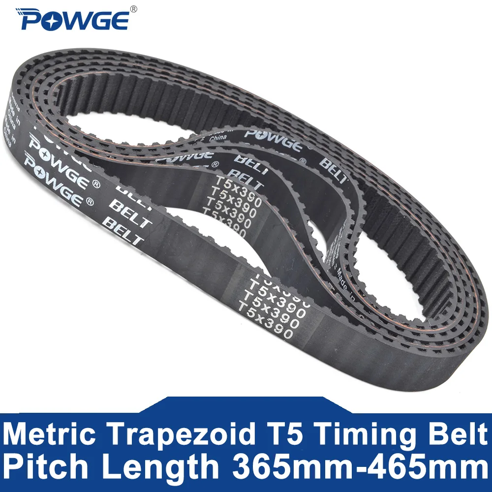 POWGE 5PCS T5 Timing belt Lp=365 370 375 380 385 390 395 400 410 415 420 425 430 435 440 445 450 455 460 465 Width 6-50mm Rubber