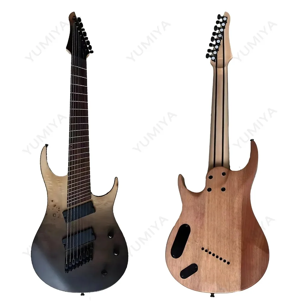 

8 String Fanned Fret Electric Guitar Grey Tide Fade Satin Solid Body 24 Stainless Steel Frets Roasted Guitar Neck