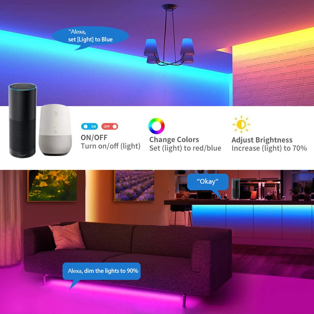 5M 10M USB RGB LED Strip Ribbon TV Backlight 5V Bluetooth Voice Control Lamp Tape Desktop Diode 3M Self-adhesive 5050 30LEDs/M