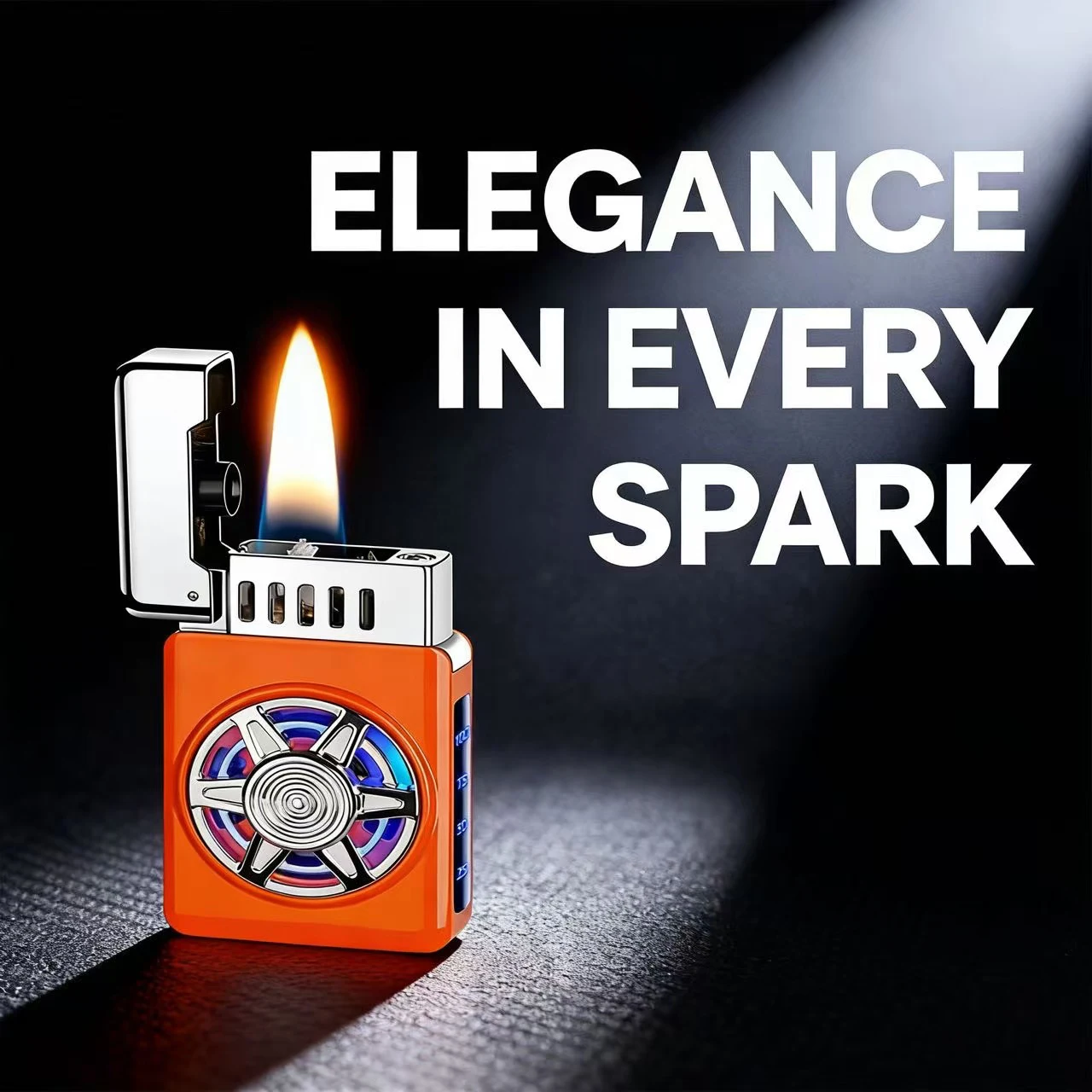 New intelligent voice controlled lighter with multiple ignition modes displayed, rotating and playing with decompression cigaret