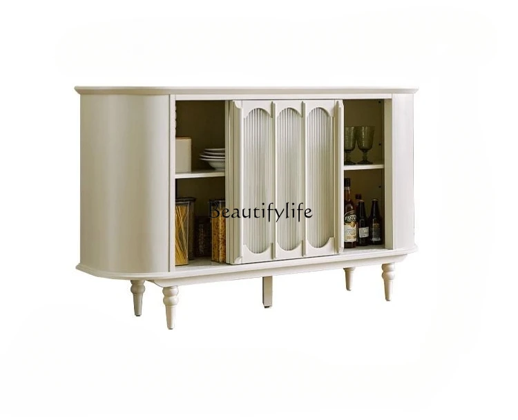 

American Light Luxury Entrance Cabinet Living Room Glass Sliding Door Locker Retro Solid Wood Sideboard