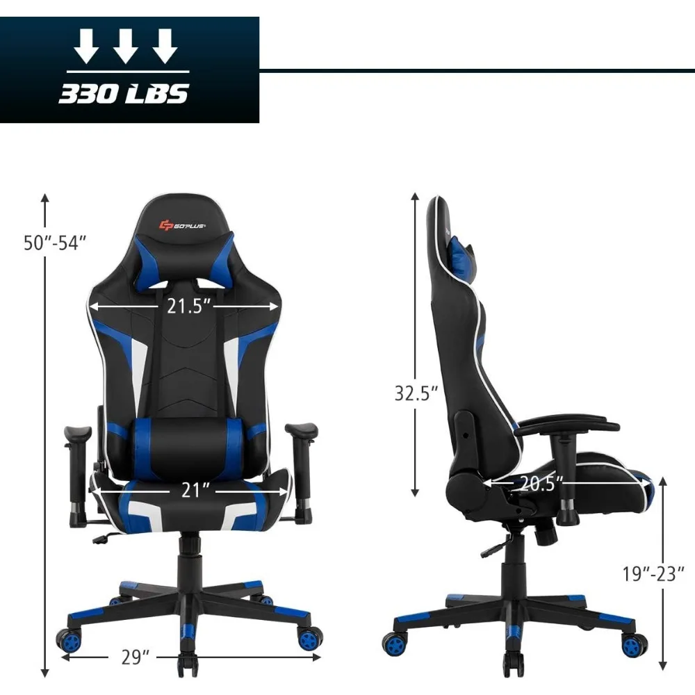 Gaming Chair, Massage Office Chair Computer Gaming Racing Chair, High Back PU Leather Adjustable Arms Headrest Ergonomic