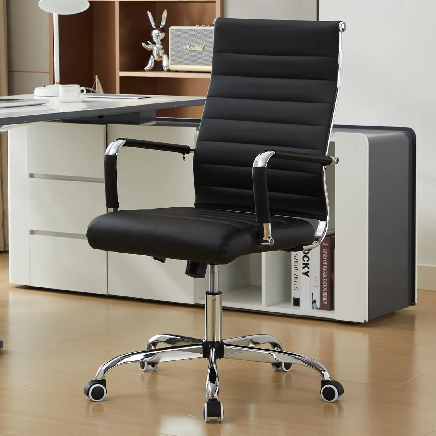 

Office Desk Chair Leather, Conference Room Chairs With Wheels, Modern Executive Computer Guest Chairs With A (Black)