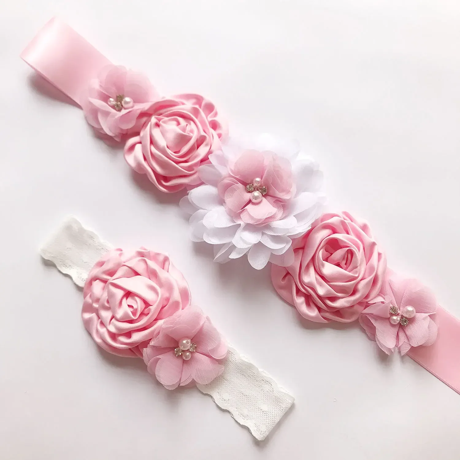Children Handmade Flowers Girls Dresses Belts Kids Crystals First Communion Gown Sash