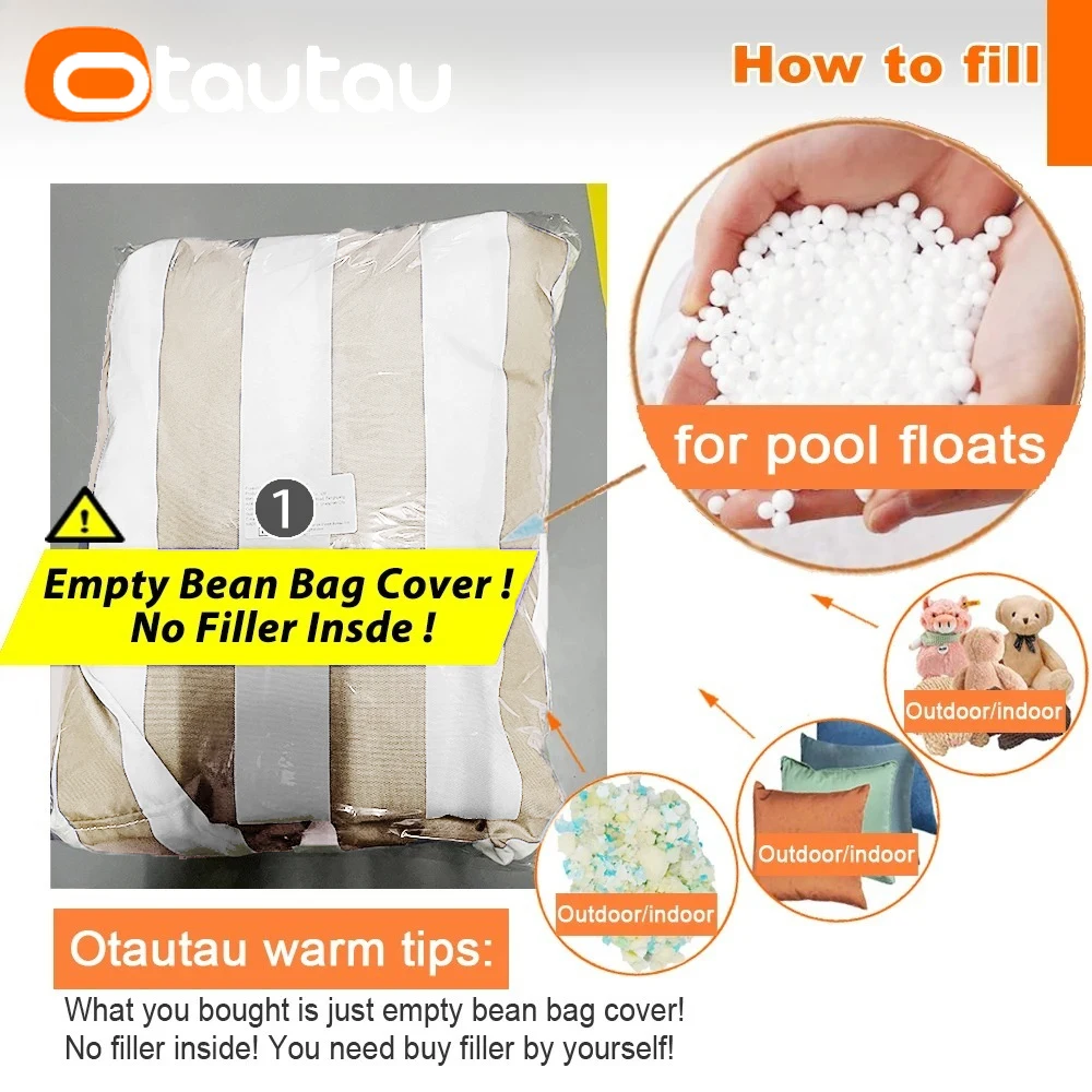 OTAUTAU Outdoor Bean Bag Lounger Cover Swim Pool Float Garden Beach Pouf Beanbag Cover SF642【No Filler!Need Buy Filler Yourself】