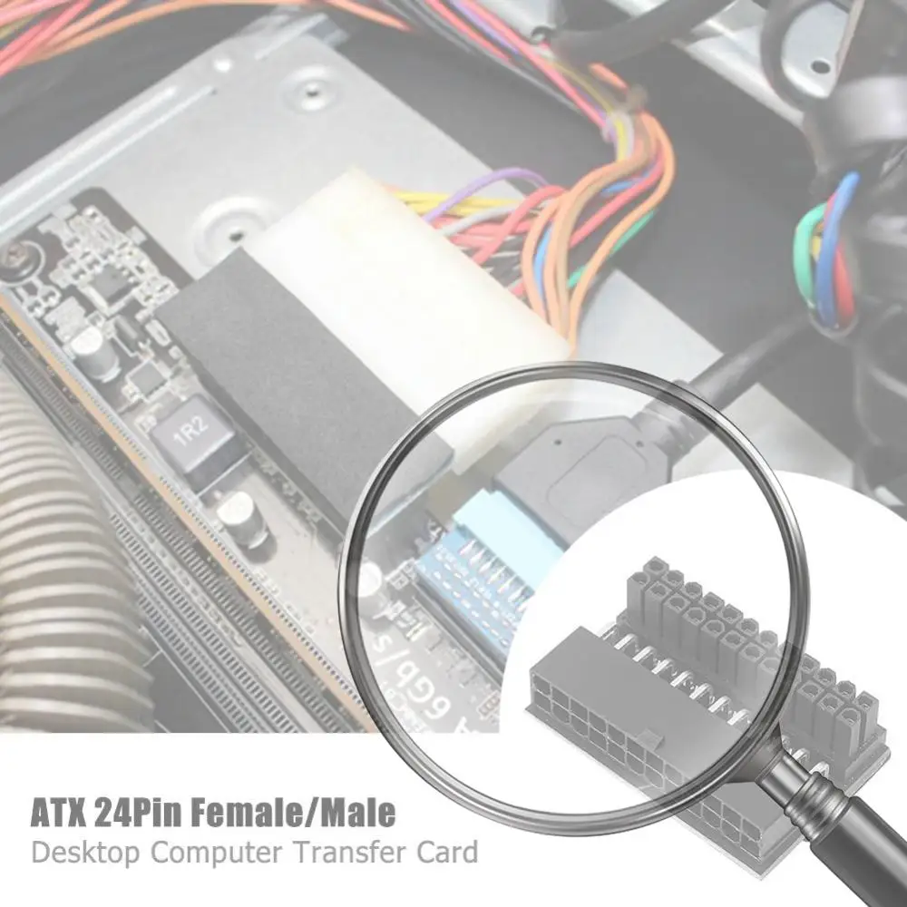 

Адаптер питания для материнской платы 90 градусов, настольный ПК, ATX, 24-контактный (гнездо) на 24-контактный (штекер)