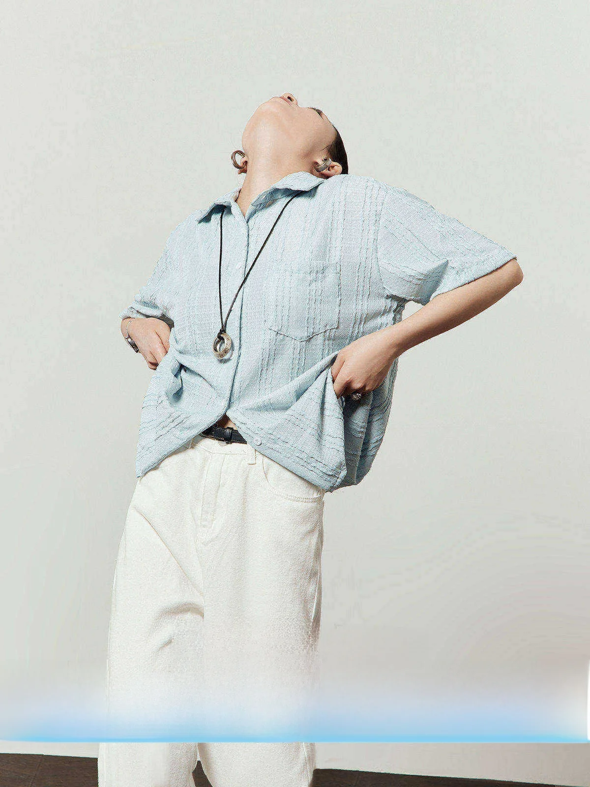 

Blue Casual irt Women's Summer New Design Thin Simple ort Sve Top Versatile Loose Fit Commute Sle Pure Color Button up