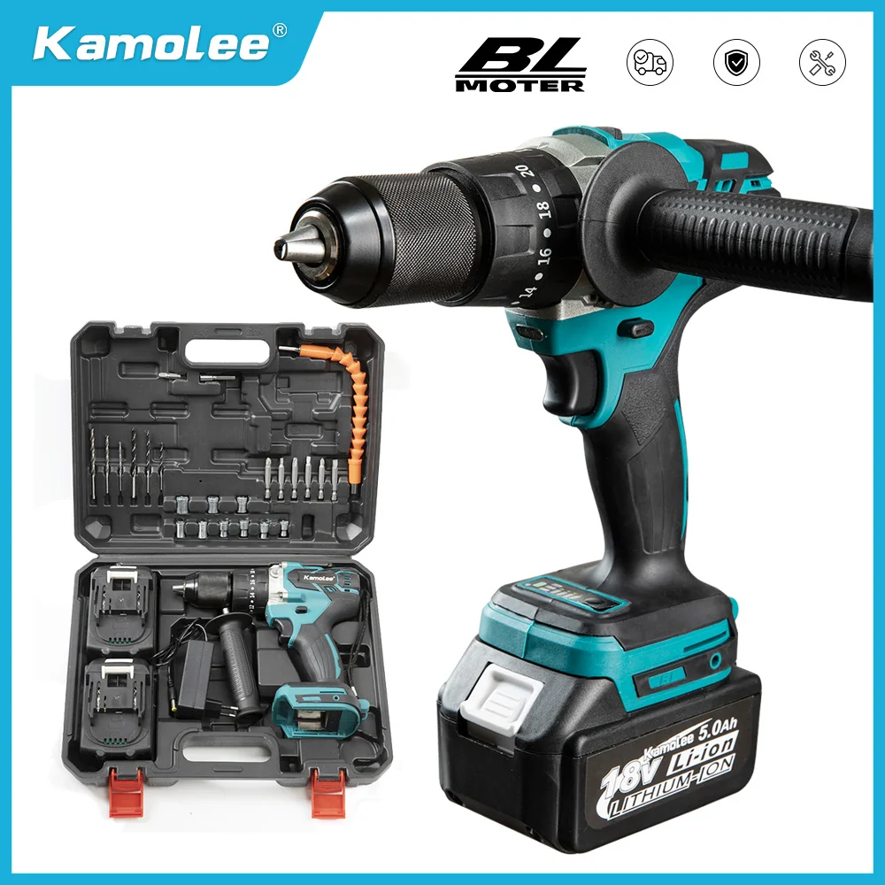 

Kamolee 13MM Brushless Electric Impact Drill Cordless Screwdriver Lithium Battery Charging Hand Drill For Makita 18V Battery