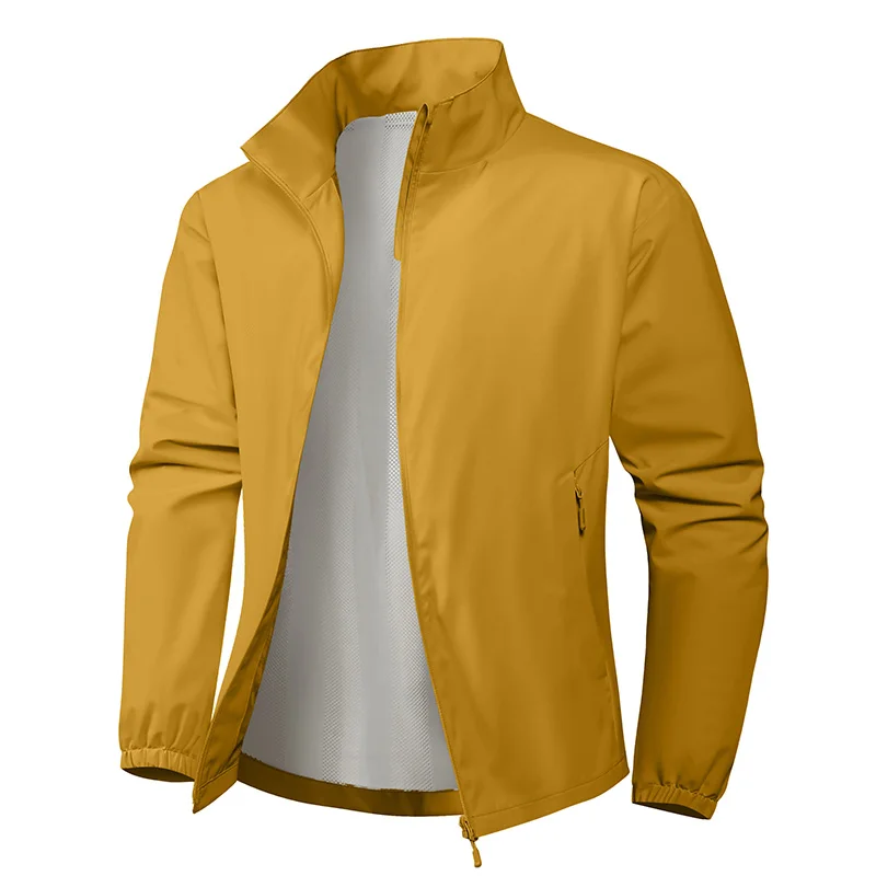 Men's Autumn Stand Collar Lightweight Jacket Casual Outdoor Sports Solid Color Breathable Fitness Running Streetwear Versatile 9