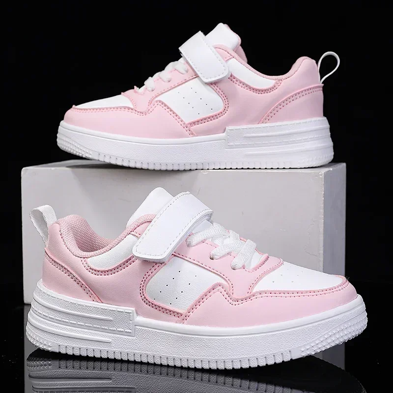 

Children Shoes Girls Sneakers White Black Pink Flat Skateboard Sneaker 6-12y Kids Casual Leather Sports Tennis Shoes for Girl